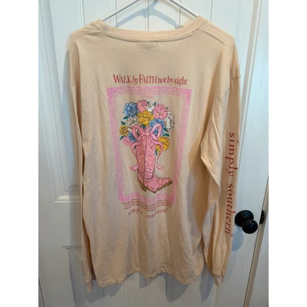 Simply Southern L Walk by Faith Cowboy Boot Floral Long Sleeve Shirt NWOT